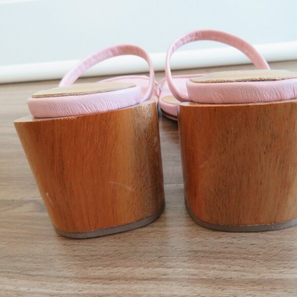 JAMES SMITH Sirenuse Strappy Leather Sandals Wood Block Heel Pastel Pink - Picture 11 of 16